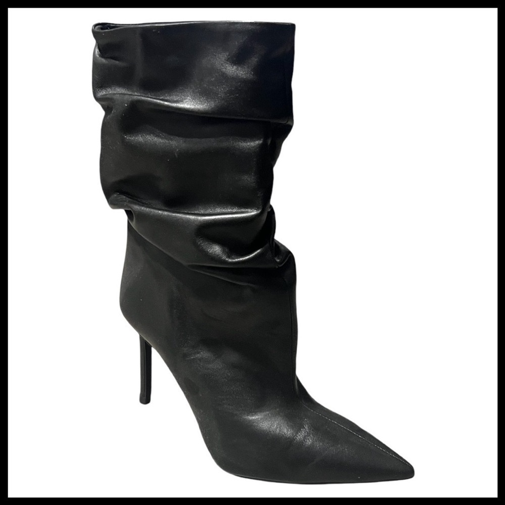 ZARA NWT Slouchy Mid Calf Genuine Leather Heeled Boots